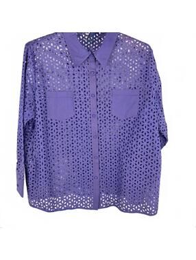 Susan Graver Style 100% Cotton Eyelet Button-Front Blouse sz 2X